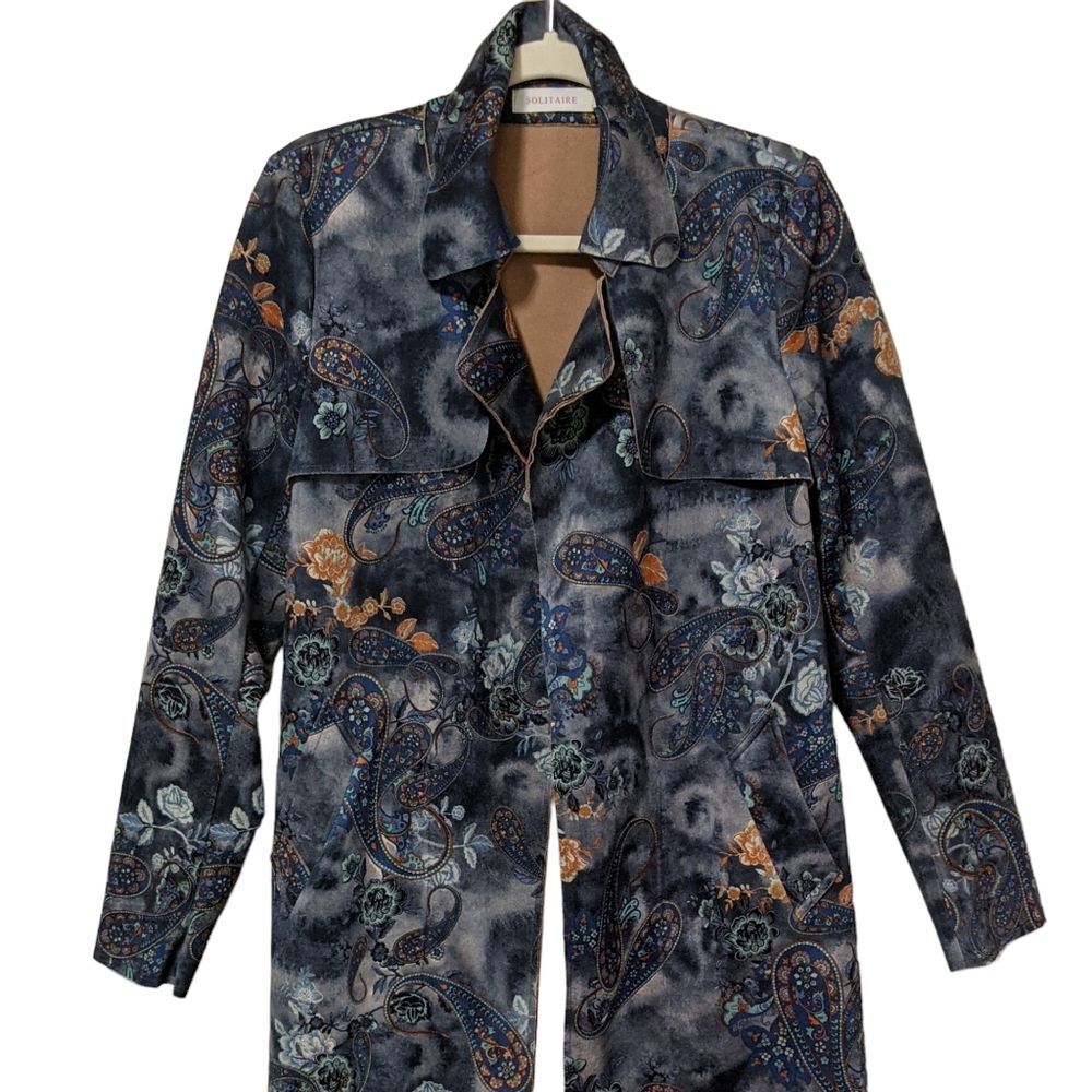 Solitaire women's faux suede belted paisley floral boho 20-658 career jacket M